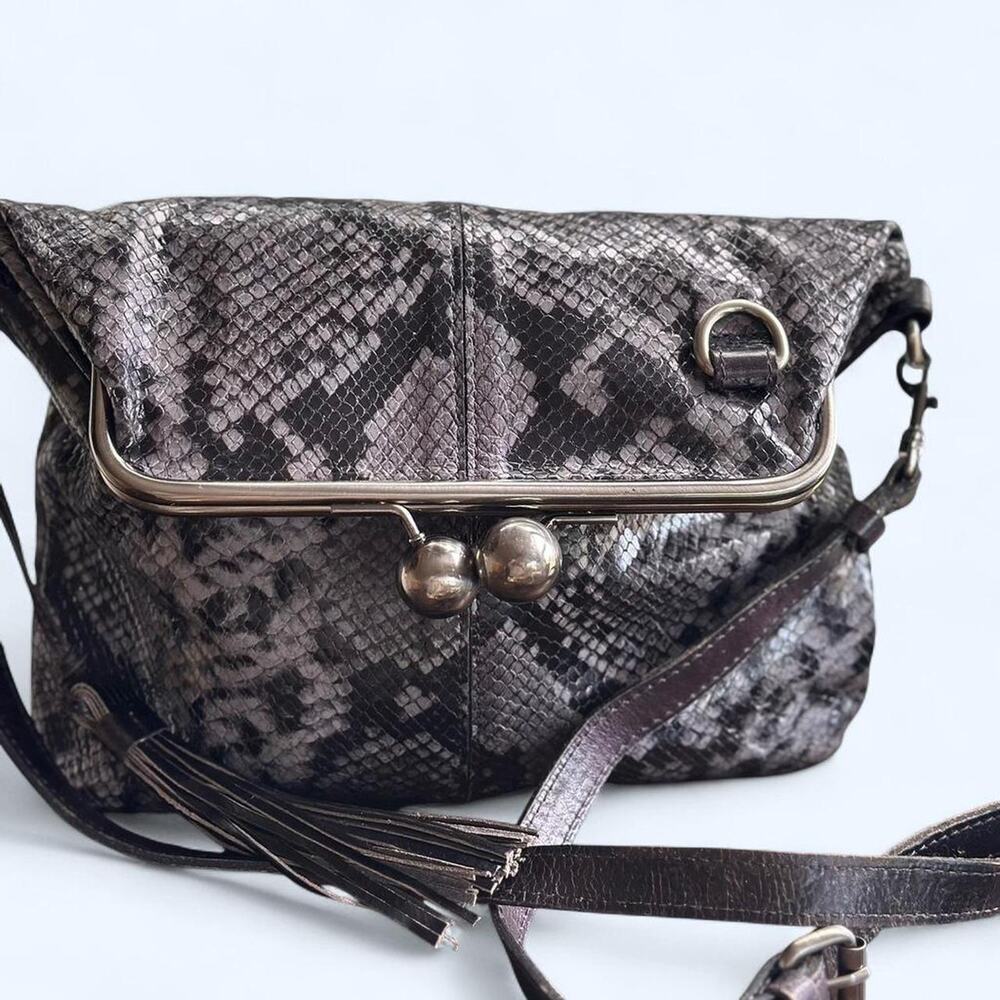 Patricia Nash Livata Kisslock Embossed Leather Frame Crossbody-Smoke Python